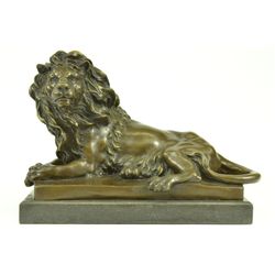 8.5"x12" Signed Barye African Male Lion King Of Jungle Resting Bronze Sculpture Art Deco   15 LBS.