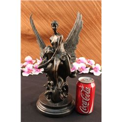 14"x8" Signed Original Milo An Angel Rescuing Woman Bronze Sculpture Marble Statue   13 LBS.