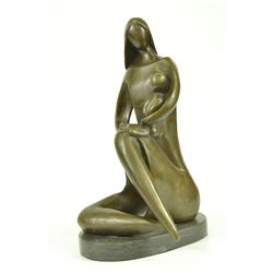 11"x6" Modern Art Mother Reading To Her Kid Bronze Sculpture Children Figurine   9 LBS.