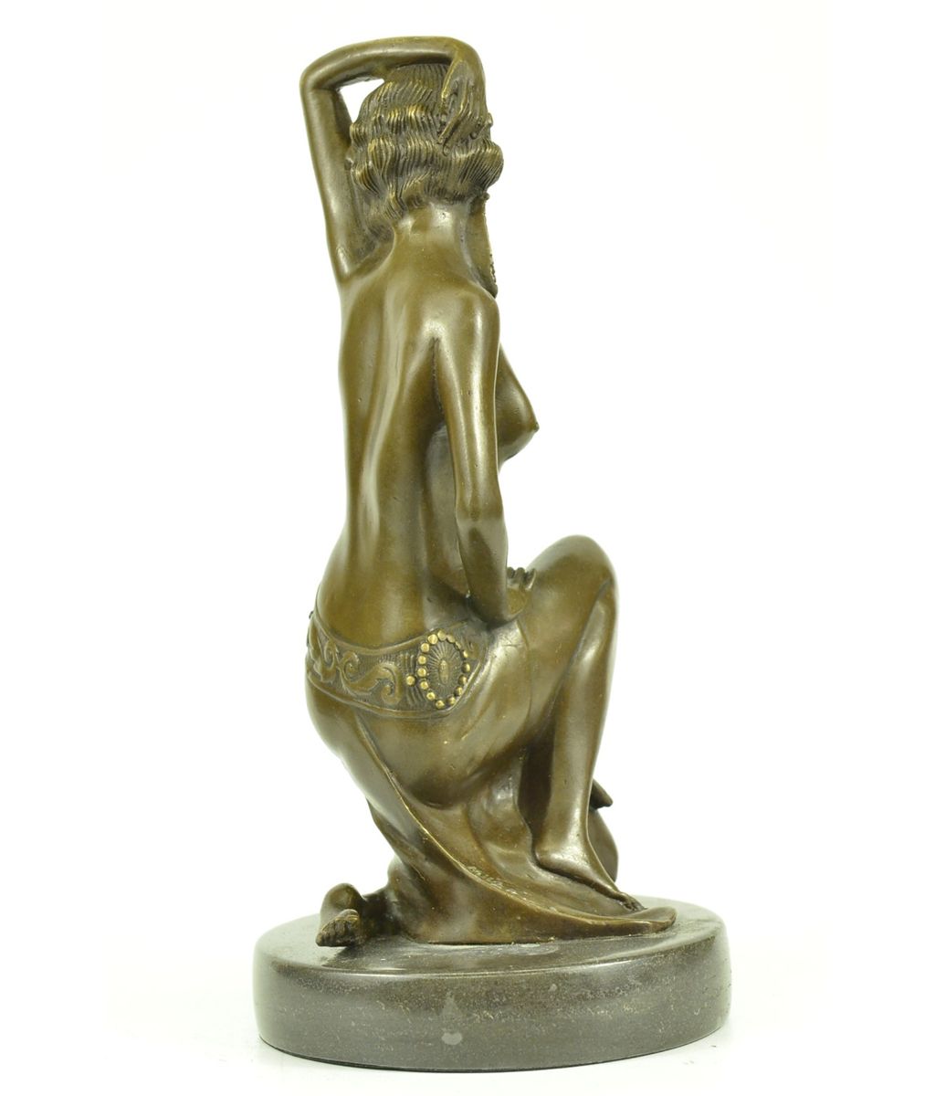 Bronzed Finish Nude Kneeling Female Statue Sculpture Erotic Art