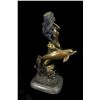 Image 3 : 14"x9" Large Multi Color Patina Hot Cast Mermaid and Dolphin Bronze Sculpture Statue   10 LBS.