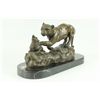Image 1 : 8.5"x14" Signed Barye Jaguar attacks Cub Bronze Statue Figure Marble Base Sculpture DECO   20 LBS.