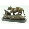 Image 2 : 8.5"x14" Signed Barye Jaguar attacks Cub Bronze Statue Figure Marble Base Sculpture DECO   20 LBS.