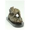 Image 3 : 8.5"x14" Signed Barye Jaguar attacks Cub Bronze Statue Figure Marble Base Sculpture DECO   20 LBS.