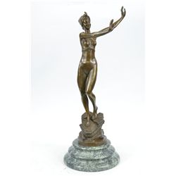 20"x7" Signed French Jean Patoue Art Deco Original Nude Dancer Bronze Sculpture Statue   14 LBS.