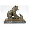 Image 1 : 10"x12" Signed Barye Bear Attacking Eagle Bronze Sculpture Marble Base Figurine Decor Nr   20 LBS.