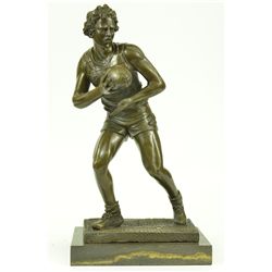 15"x8" Art Deco 100% Bronze Marble Sculpture Statue Figure Rugby Football Player Decor   12 LBS.