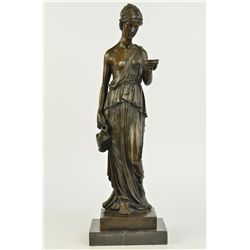 20 x6.5  Signed Original Milo Young Nude Roman Girl Holding Cup Of Wine Bronze Sculpture   15 LBS.