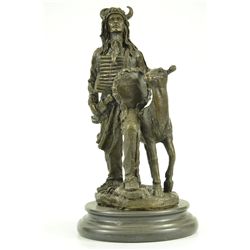 12"x6.5" Original Signed Native American Warrior W/ Deer Bronze Sculpture Statue Figurine   11 LBS.