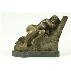 9"x13" Bronze Handcrafted Art Sculpture Fernando Botero Abstract Lady Sleeping Statue   13 LBS.