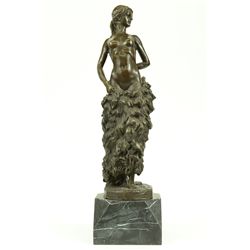 18 x6  Art Deco Delor Nude Woman Bronze Sculpture Statue Marble Base Figurine Sale Lrge   15 LBS.