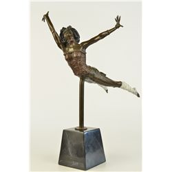 18 x15  Signed Semi Nude Acrobat Girl By Lucien Alliot Bronze Sculpture Marble Statue   12 LBS.