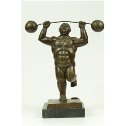 12"x10" Botero Style Tribute By Thomas 'The Weight Lifter' Bronze Sculpture Statue   10 LBS.