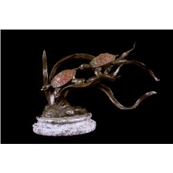 9"x15" Signed Ferdinand Pautrot Sea Turtles Bronze Marble Base Sculpture Hot Cast Decor   12 LBS.