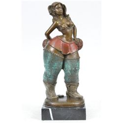 13"x5" Original Botero Style Curvy Cheerleader Abstract Bronze Sculpture Marble Statue   9 LBS.