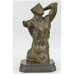 14.5 x9  Signed Original Hot Cast Abstract Male Bronze Sculpture Hot Cast Bust Statue Ar   12 LBS.