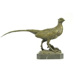 13"x20.5" Pheasant Grouse Game Bird Hunter Bronze Marble Statue Sculpture Wildlife Trophy   15 LBS.