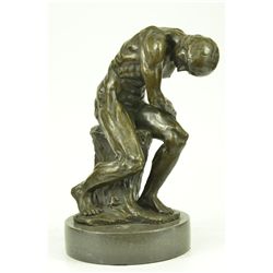 12"x6" Large Signed Rodin Nude Sensual Erotic Male Bronze Sculpture Modern Art Figurine   12 LBS.