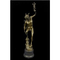 20.5"x11" Nude Flying Mercury Signed By Giambologna Bronze Sculpture Marble Base   17 LBS.