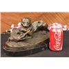 Image 1 : 8"x15" Signed Barye Black Panther Attacking Alligator Bronze Marble Sculpture Statue   23 LBS.