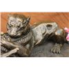 Image 4 : 8"x15" Signed Barye Black Panther Attacking Alligator Bronze Marble Sculpture Statue   23 LBS.