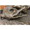 Image 5 : 8"x15" Signed Barye Black Panther Attacking Alligator Bronze Marble Sculpture Statue   23 LBS.