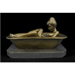 8"x12" Signed Preiss Lost Wax Nude Lady In Hot Tub Bronze Sculpture Marble Statue Decor   18 LBS.