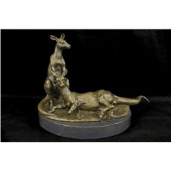 12"x17" Lovely Contemporary Two Australian Kangaroos Bronze Sculpture Marble Statue Gift   21 LBS.