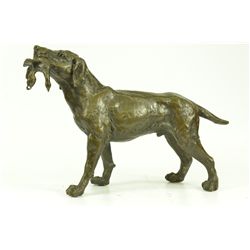 12"x19" Signed Truffot Hunting Dog With Dead Bird Bronze Sculpture Statue Figurine   13 LBS.