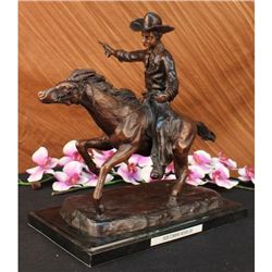 15"x18" Signed Remington Cowboy Charges Bronze Sculpture Statue Marble Base Art   23 LBS.