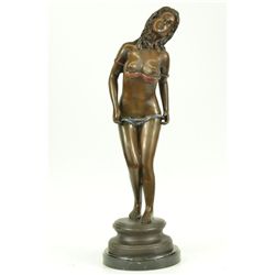 21"x7" 21" Tall Semi Nude Erotic Woman Bronze Sculpture Marble Base Statue Figurine Art   15 LBS.