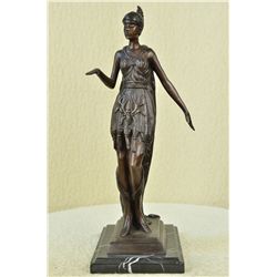 19"x10" Art Deco Warrior Woman Knight Bronze Statue Lady Figure Sculpture Marble Base   14 LBS.