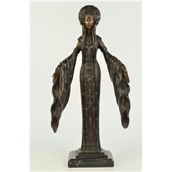 20"x10" Art Deco Indian Girl W/ Long Gown Bronze Statue Figurine Nr Sculpture Art Figure   19 LBS.