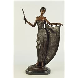 19"x121/5" Hot Cast Bronze On Marble Base Art Deco Nude Dancer Actress Statue Sculpture Art   14 LBS