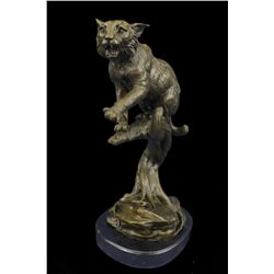 13"x8" Signed Loet Vanderveen Lynx Wild Cat Rock Bronze Sculpture Marble Base   12 LBS.