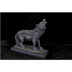 15"x16" Excellence bronze wolf carve sculpture marble Statue Statue Figurine Art   24 LBS.