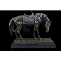 13"x15" Equestrian Artwork Riderless Horse Saddle Tribute Memorial Gift Bronze Statue   28 LBS.