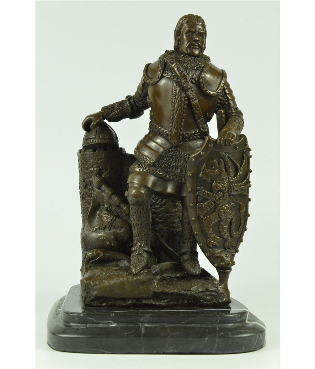 12"x7" Signed Dalov Heavy Armor Viking Warrior Bronze Sculpture Statue