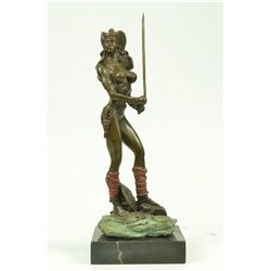 13"x5" Original Vitaleh Female Amazon Girl W Hat Bronze Sculpture Marble Statue Figure   7 LBS.