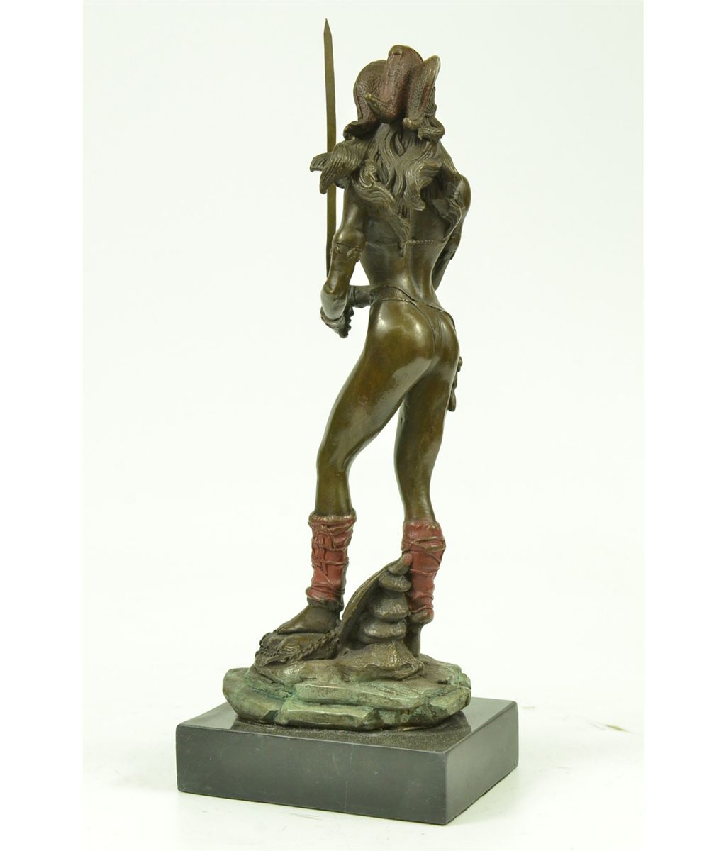 13"x5" Original Vitaleh Female Amazon Girl W Hat Bronze Sculpture