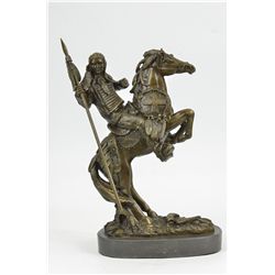 14"x10" Modern Art Detailed American Indian Chief Riding Horse Bronze Sculpture Figurine   13 LBS.