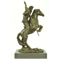 17"x12" Signed Original American Artist Fisher Indian Warrior On Horse Bronze Sculpture   20 LBS.