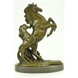 14"x10.5" Two Rearing Wild Horses Bronze Sculpture Marble Base Statue By P.J Mene Figurine   18 LBS.