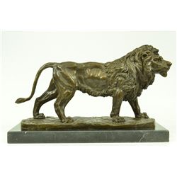 10"x15" Original African Male Lion Bronze Sculpture Art Deco Marble Base Figurine Decor   22 LBS.