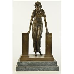 16"x10" Bronze Art Standing Western Belle Woman Girl Lady Statue Marble Base Figure   23 LBS.