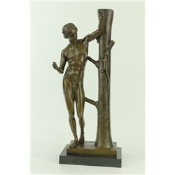21"x9" Nude Man Bronze Sculpture Statue Signed Marble Figurine   18 LBS.