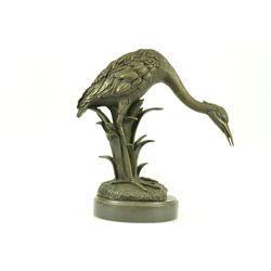 15"x14" Rare Large Indoor/Outdoor Backyard Crane Marshland Cabin Bronze Statue Figurine   20 LBS.
