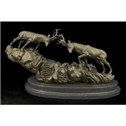 10"x20" Two Large Fighting Stags Stag Wldlife Cabin Home Decor Bronze Sculpture Figurine   22 LBS.