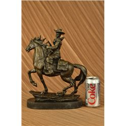 13.5"x12" Country Western Cowboy Horse Bronze Marble Statue Ranch Sculpture Decor Art Gift   14 LBS.
