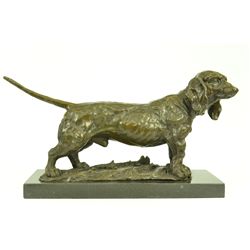 9.5"x17" Large Basset Hound Dog Art Deco Bronze Sculpture On Marble Base Figurine Figure   21 LBS.
